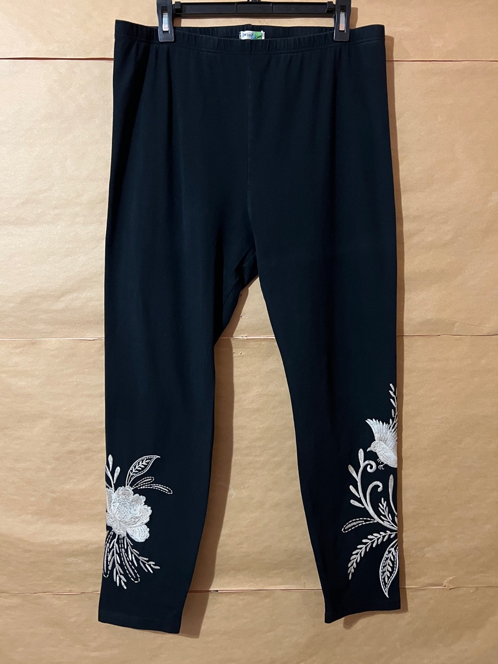Johnny Was Frankie Leggings Embroidered Floral Bird Pull-On Pants Black Size XL